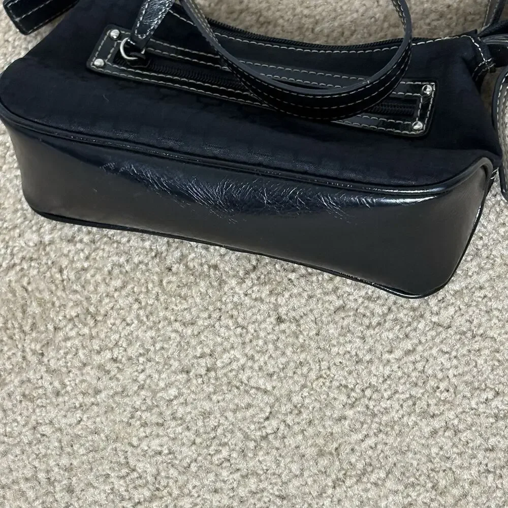 Vintage Y2k Nine West Micro Baguette Bag Canvas Faux Leather Handle Black